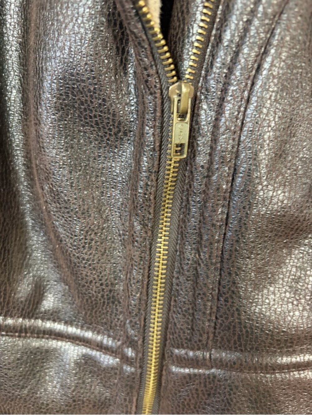 Vintage 90s Y2K Faux Leather Fur Lined Aviator Jacket Coat Brown size medium - Picture 9 of 13